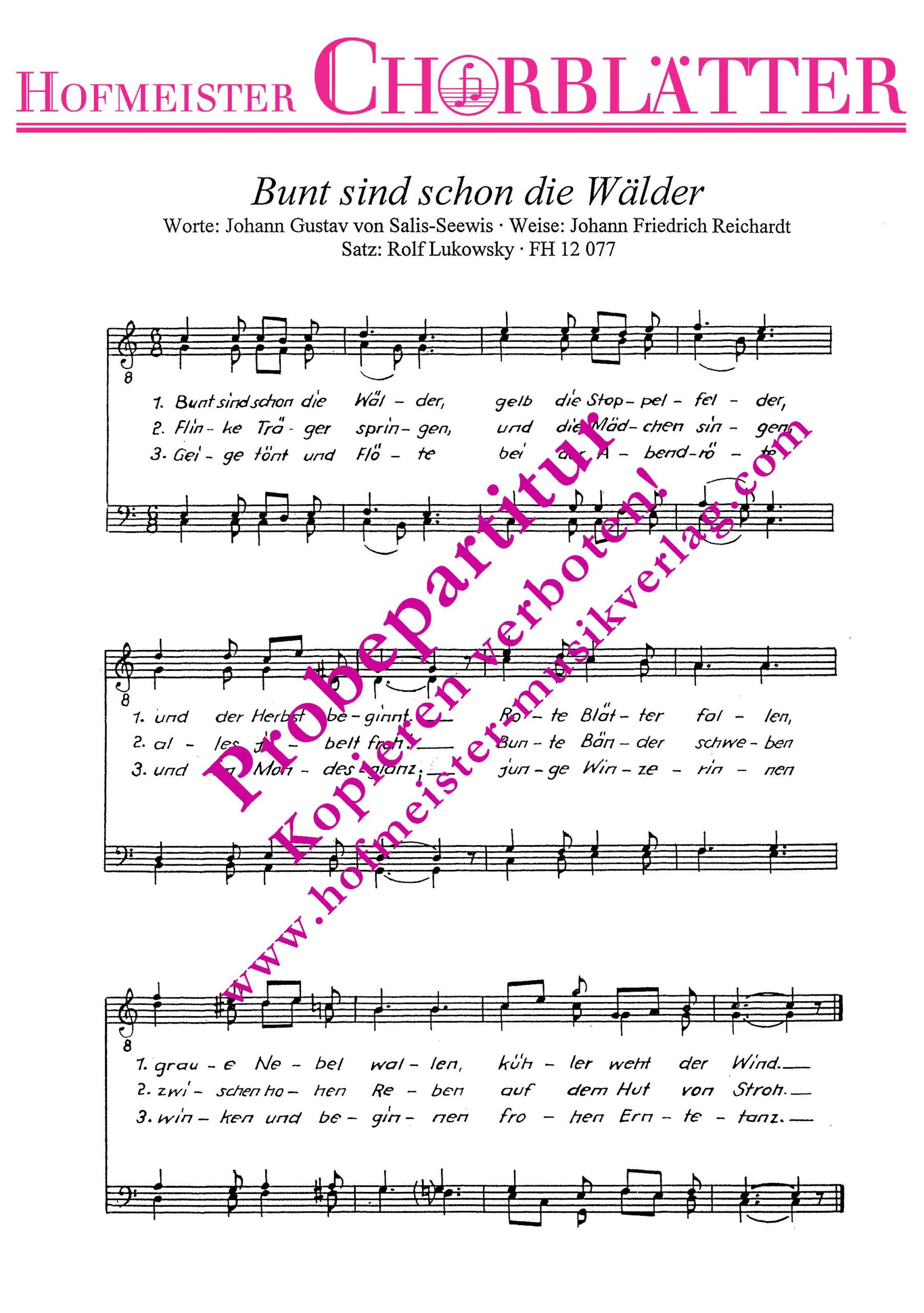 Bunt sind schon die Wälder (1799) Hofmeister Musikverlag