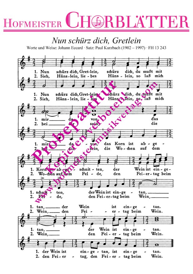 Nun schürz dich, Gretlein (1589)