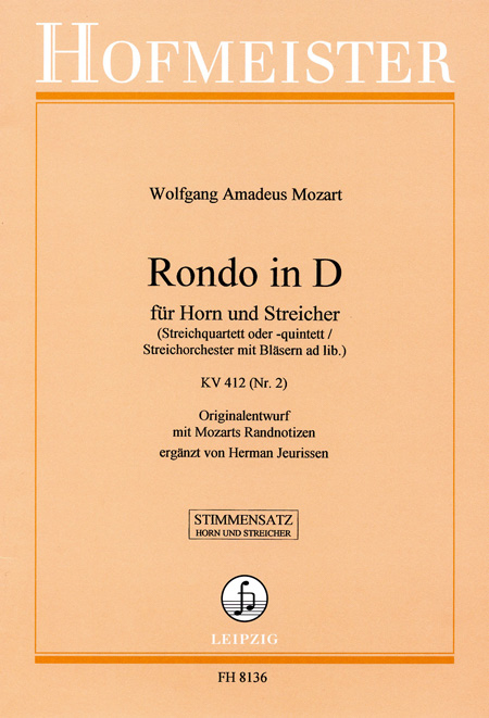 Rondo in D für Horn und Streicher, KV 412 (Nr. 2), Stimmensatz