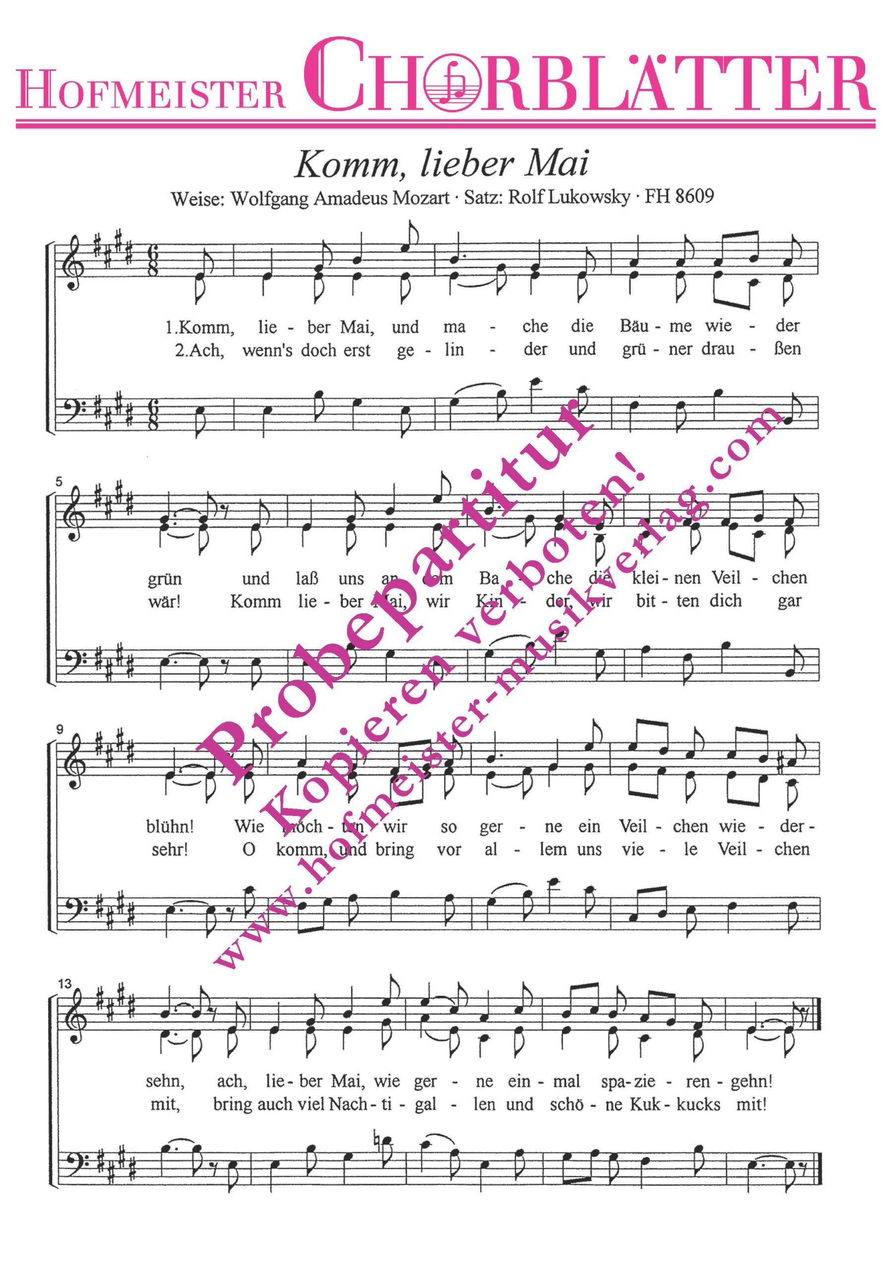 Komm Lieber Mai Und Mache Die Bäume Wieder Grün Komm, lieber Mai, und mache - Hofmeister Musikverlag