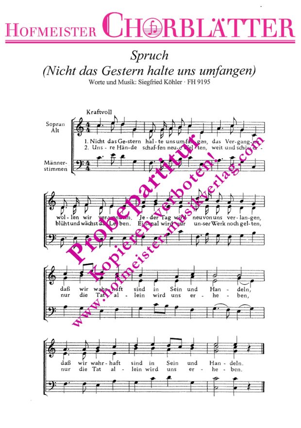 Spruch (Nicht das Gestern halte uns umfangen)