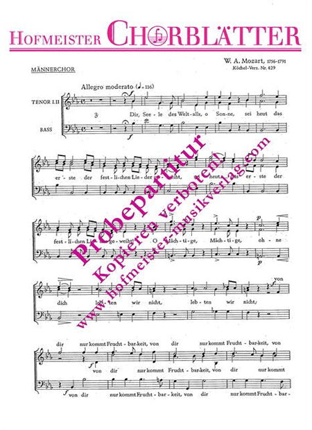 Dir, Seele des Weltalls (KV 429, Chorpartitur - Männerchor)