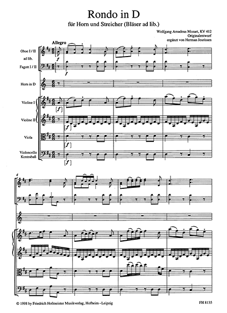 Rondo in D für Horn und Streicher, KV 412 (Nr. 2) / Partitur – Bild 2